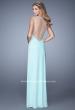 Picture of: Deep V Jersey Dress with Sheer Illusion Netting in Aqua, Style: 21020, Back Picture
