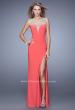 Picture of: Deep V Jersey Dress with Sheer Illusion Netting in Coral, Style: 21020, Detail Picture 1