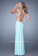Picture of: Long Prom Dress with Sheer Metallic Embroidery in Aqua, Style: 21024, Main Picture