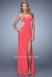 Picture of: Long Prom Dress with Sheer Metallic Embroidery in Coral, Style: 21024, Detail Picture 3