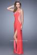 Picture of: Long One Shoulder Prom Dress with Iridescent Stones in Coral, Style: 21026, Detail Picture 2