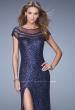 Picture of: Sultry Sequin Prom Dress with Cap Sleeves and Slit in Navy, Style: 21058, Detail Picture 6