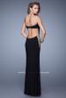 Picture of: Bold Long Prom Dress with Figure Flattering Piping in Black, Style: 21063, Back Picture