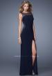 Picture of: Glam Long Jersey Dress with Sheer Neckline and Stones in Black, Style: 21069, Main Picture