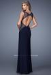 Picture of: Glam Long Jersey Dress with Sheer Neckline and Stones in Black, Style: 21069, Back Picture