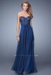 Picture of: Chiffon Prom Dress with Jeweled Lace Overlay in Blue, Style: 21079, Main Picture