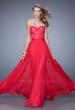 Picture of: Chiffon Prom Dress with Jeweled Lace Overlay in Red, Style: 21079, Detail Picture 1