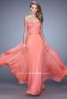 Picture of: Chiffon Prom Dress with Jeweled Lace Overlay in Coral, Style: 21079, Detail Picture 2