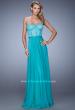 Picture of: Chiffon Prom Dress with Jeweled Lace Overlay in Aqua, Style: 21079, Detail Picture 3