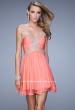 Picture of: Fun Cocktail Dress with Tiered Skirt and Ruched Bodice in Coral, Style: 21081, Detail Picture 1