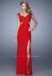 Picture of: Long Cap Sleeve Gown with Cut Outs and Jeweled Lace in Red, Style: 21082, Detail Picture 2