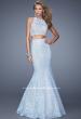 Picture of: Glam Two Piece Halter Lace Dress with Pearl Detail in Blue, Style: 21087, Main Picture