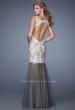 Picture of: Embroidered Sleeveless Dress with Sheer Tulle Skirt in Silver, Style: 21100, Back Picture