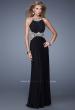 Picture of: Elegant Embroidered Long Gown with Sheer Overlay in Black, Style: 21101, Back Picture