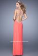 Picture of: Elegant Embroidered Long Gown with Sheer Overlay in Coral, Style: 21101, Detail Picture 1