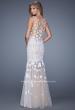 Picture of: Long Lace Prom Dress with Sheer Tulle Skirt and Lace in White, Style: 21105, Back Picture