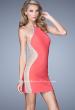 Picture of: Short Cocktail Dress with Sheer Straps and Scoop Neck in Coral, Style: 21117, Main Picture