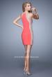 Picture of: Short Cocktail Dress with Sheer Straps and Scoop Neck in Coral, Style: 21117, Back Picture