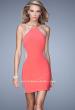 Picture of: Short Cocktail Dress with Sheer Straps and Scoop Neck in Coral, Style: 21117, Detail Picture 2