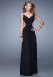 Picture of: Crisscross Gathered Bodice Prom Dress with Beaded Straps in Black, Style: 21123, Detail Picture 1