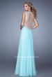 Picture of: Long Chiffon Prom Gown with Sheer Embroidered Straps in Blue, Style: 21130, Back Picture