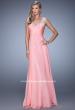 Picture of: Long Chiffon Prom Gown with Sheer Embroidered Straps in Coral, Style: 21130, Detail Picture 1