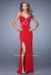 Picture of: Elegant Fitted Prom Dress with V Neck and Side Slit in Red, Style: 21140, Detail Picture 1