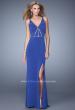 Picture of: Fitted Geometric Prom Dress with V Neck and Slit in Blue, Style: 21142, Main Picture