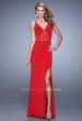 Picture of: Fitted Geometric Prom Dress with V Neck and Slit in Red, Style: 21142, Detail Picture 2