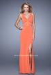 Picture of: Fitted Geometric Prom Dress with V Neck and Slit in Orange, Style: 21142, Detail Picture 3