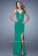 Picture of: Fitted Geometric Prom Dress with V Neck and Slit in Green, Style: 21142, Detail Picture 4