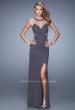 Picture of: Long Prom Gown with Ruched Bodice and Open Back in Gray, Style: 21144, Detail Picture 2