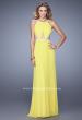 Picture of: Modern Jersey Prom Dress with High Neck and Gathering in Yellow, Style: 21145, Detail Picture 2