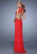 Picture of: High Scoop Neck Long Prom Dress with Side Cut Outs in Red, Style: 21146, Back Picture