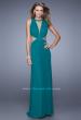 Picture of: High Scoop Neck Long Prom Dress with Side Cut Outs in Green, Style: 21146, Detail Picture 1