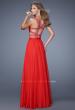 Picture of: Long Two Piece Prom Dress with Iridescent Straps in Red, Style: 21152, Back Picture
