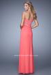 Picture of: Long Jersey Dress with Embellished Sheer Cut Outs in Coral, Style: 21157, Back Picture