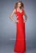 Picture of: Long Gathered Bodice Prom Dress with Cut Out Straps in Red, Style: 21160, Main Picture