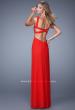 Picture of: Long Gathered Bodice Prom Dress with Cut Out Straps in Red, Style: 21160, Back Picture