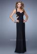 Picture of: Long Gathered Bodice Prom Dress with Cut Out Straps in Black, Style: 21160, Detail Picture 2