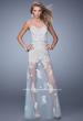 Picture of: Metallic Embroidered Jumpsuit with Sheer Tulle Overlay in Gray, Style: 21165, Main Picture