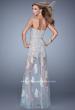Picture of: Metallic Embroidered Jumpsuit with Sheer Tulle Overlay in Gray, Style: 21165, Back Picture