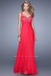 Picture of: Long Jewel Encrusted Lace Bodice Prom Dress in Red, Style: 21166, Detail Picture 2