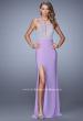 Picture of: Long Halter Jersey Prom Dress with Beaded Embroidery, in Lavender Style: 21168, Detail Picture 1