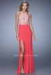 Picture of: Long Halter Jersey Prom Dress with Beaded Embroidery in Coral, Style: 21168, Detail Picture 2