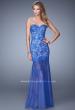 Picture of: Long Lace Dress with Sheer Tulle Skirt and Beaded Lace in Blue, Style: 21174, Main Picture