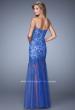 Picture of: Long Lace Dress with Sheer Tulle Skirt and Beaded Lace in Blue, Style: 21174, Back Picture