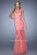 Picture of: Long Lace Dress with Sheer Tulle Skirt and Beaded Lace in Coral, Style: 21174, Detail Picture 2