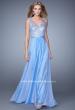 Picture of: Sequined Bodice Long Prom Dress with Sheer Overlay in Blue, Style: 21176, Main Picture