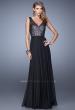 Picture of: Sequined Bodice Long Prom Dress with Sheer Overlay in Black, Style: 21176, Detail Picture 1